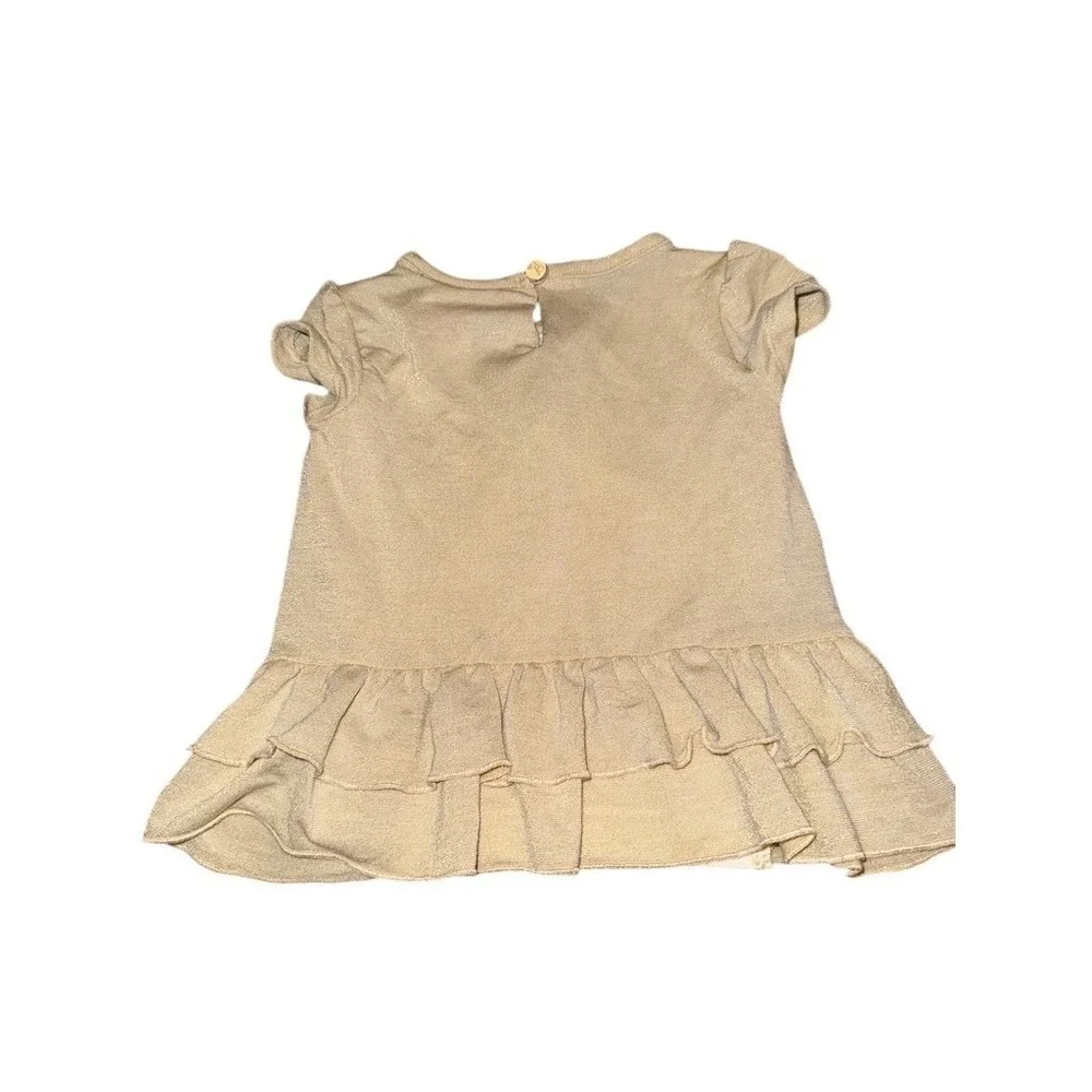 Polly Flinders Heirloom Baby Girl Dress 3-6 M White‎ Gold Bow Ruffle metallic